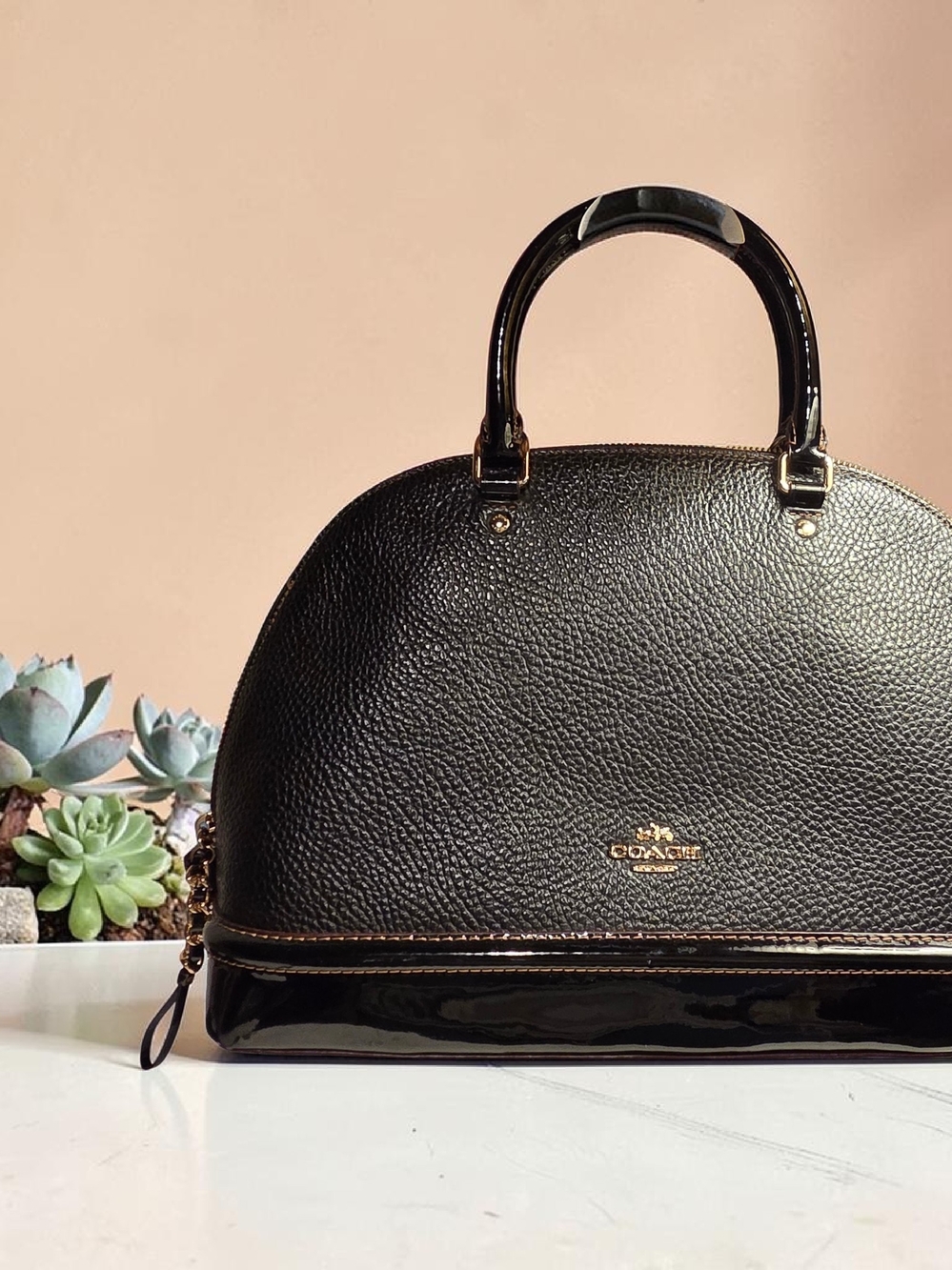 Coach Black Pebbled Leather Dome Satchel